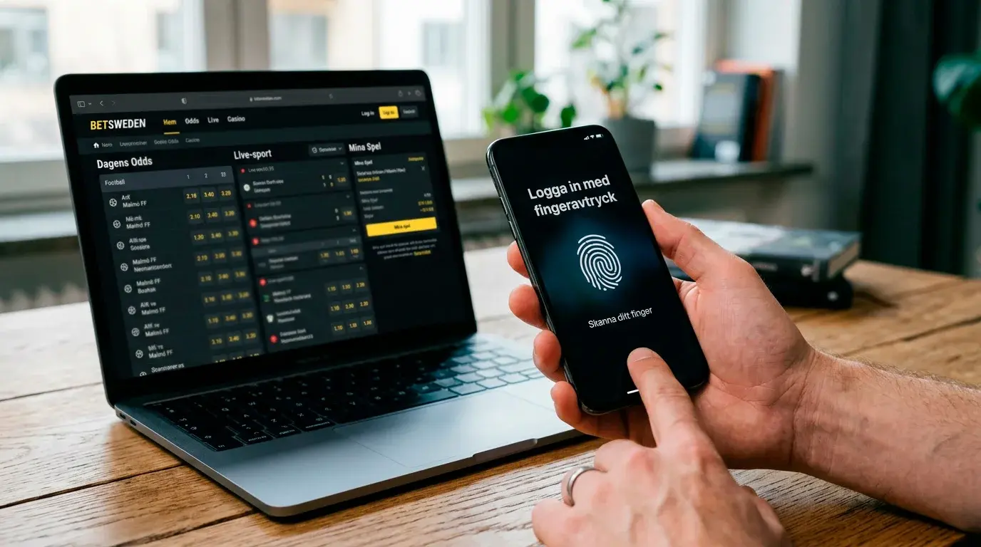 Mobil med BankID-app öppnad bredvid en svensk bettingsida för Pay N Play-inloggning