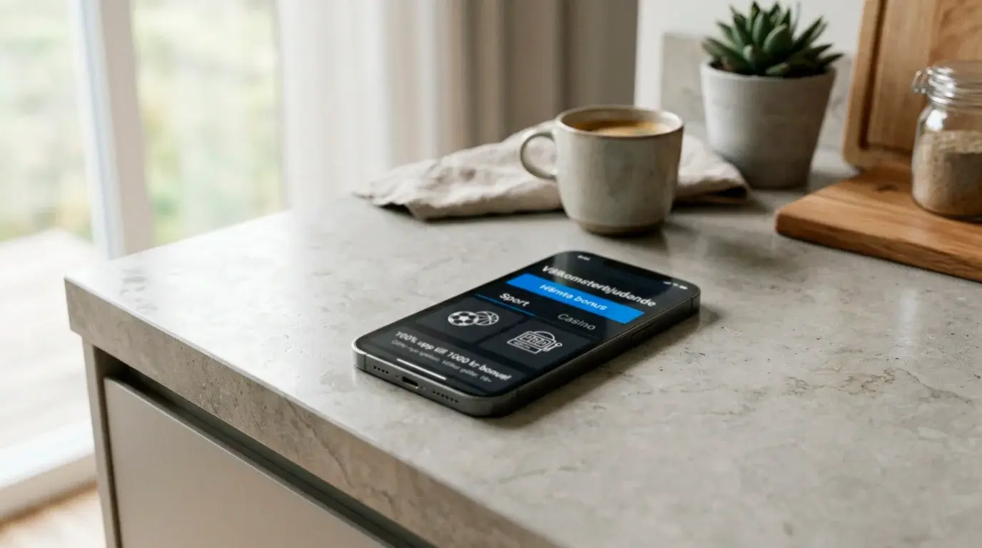 En smartphone visar ett välkomsterbjudande på en svensk licensierad bettingsida
