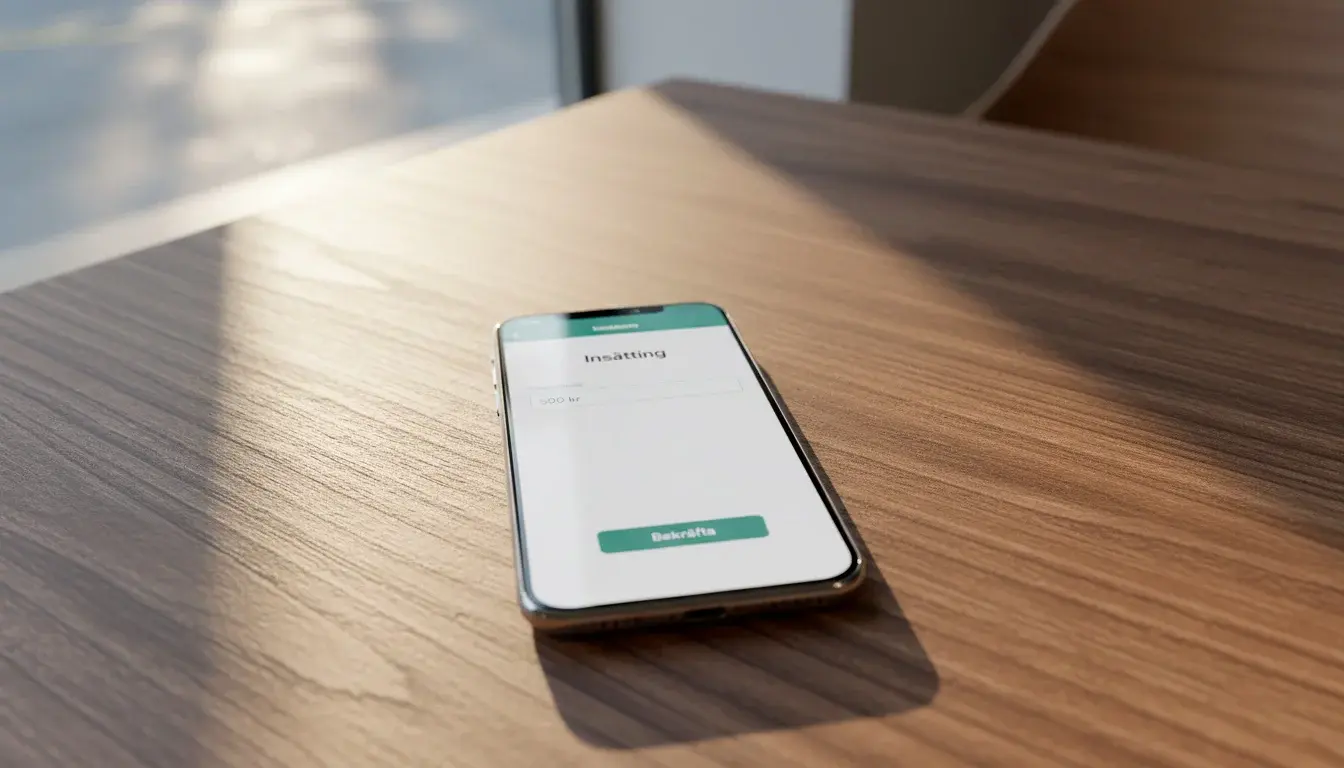 En smartphone visar en insättningsruta med ett lågt belopp på en bettingsida