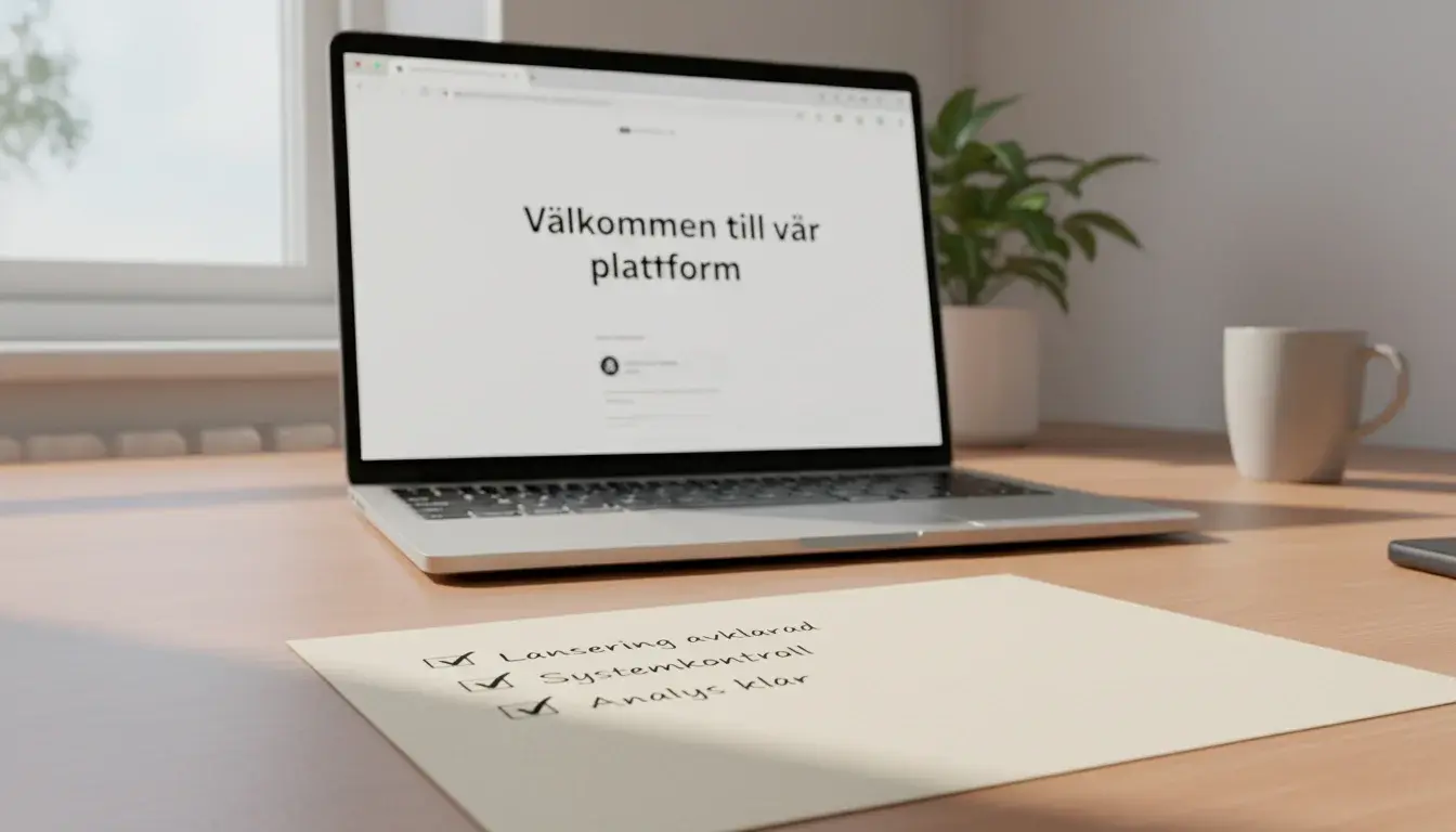 En laptop visar startsidan på en nylanserad bettingsida med en checklista i förgrunden