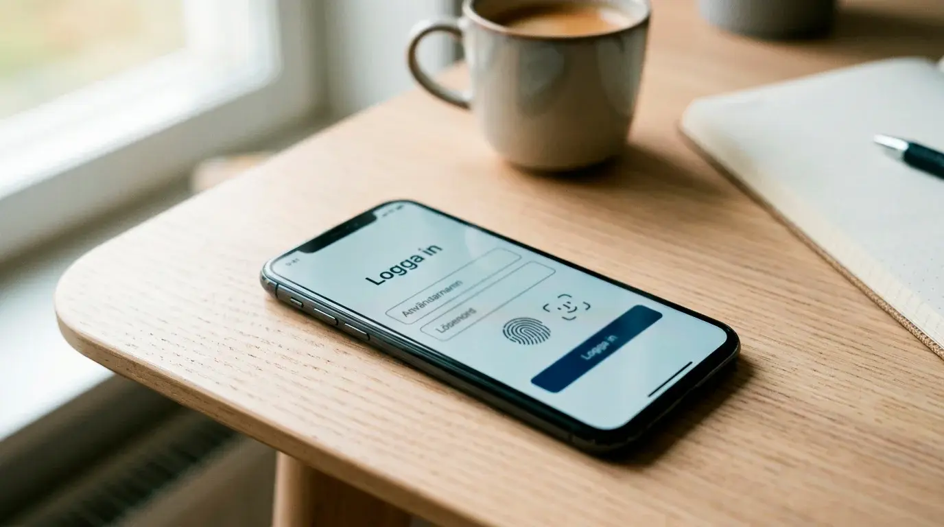 En smartphone visar olika identifieringsalternativ vid inloggning på en bettingsida