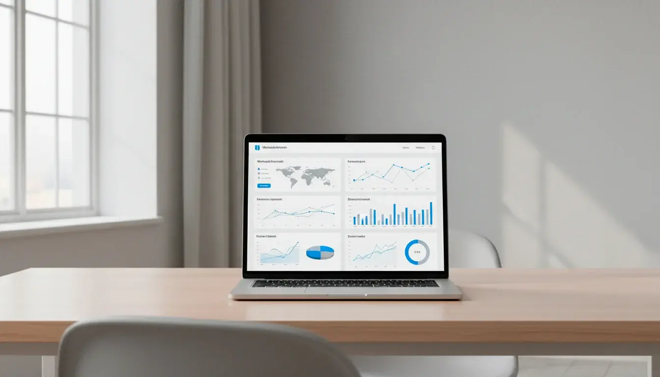 En laptop visar en analytisk dashboard med diagram över den svenska spelmarknaden 2026