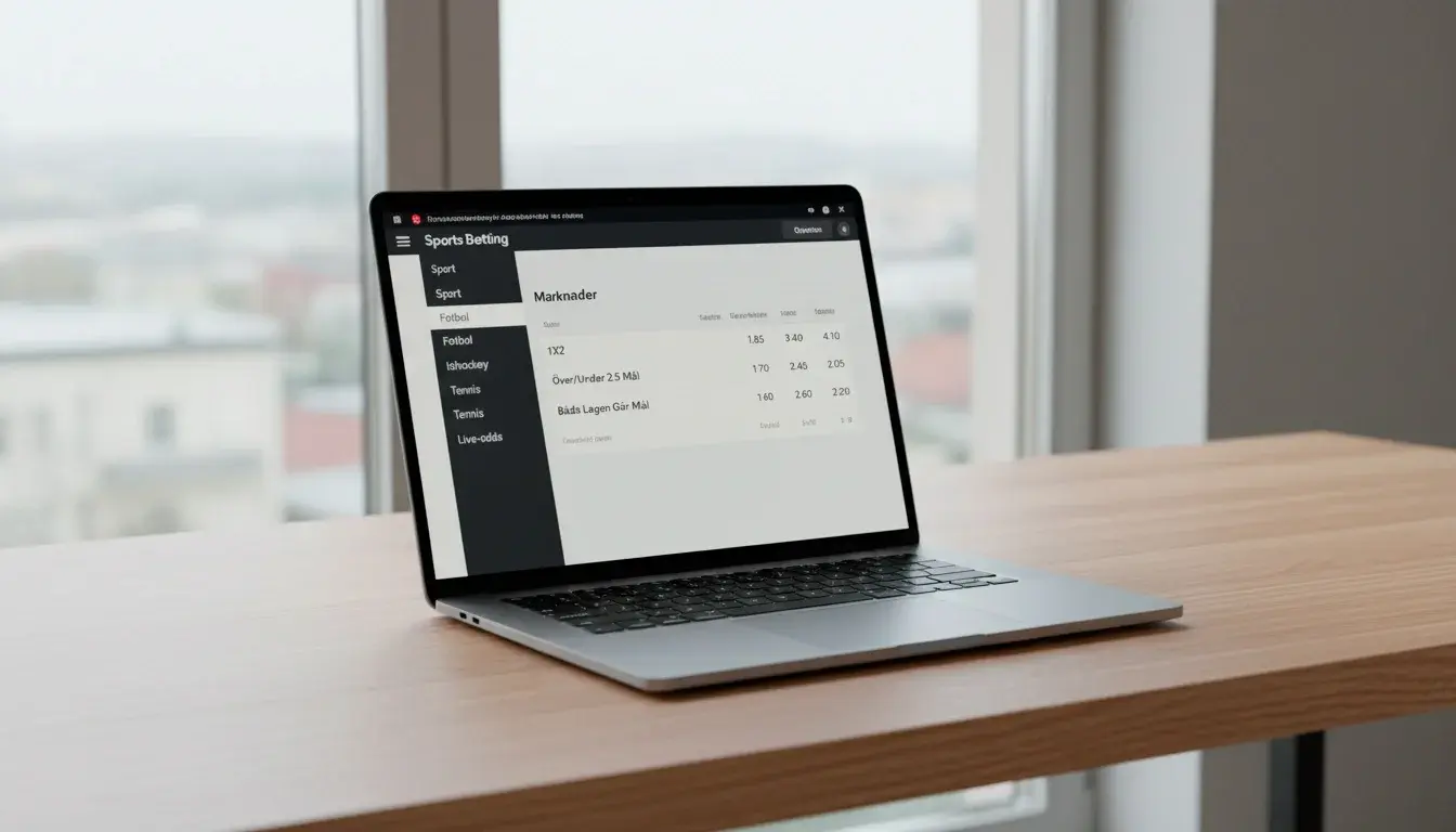 En laptop visar en lista över olika sporter och marknader i en bettingmeny