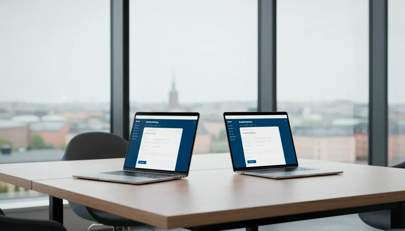 Modern kontorsmiljö i Stockholm med en bankoverföring mellan ett spelbolag och en spelarkonto via Trustly