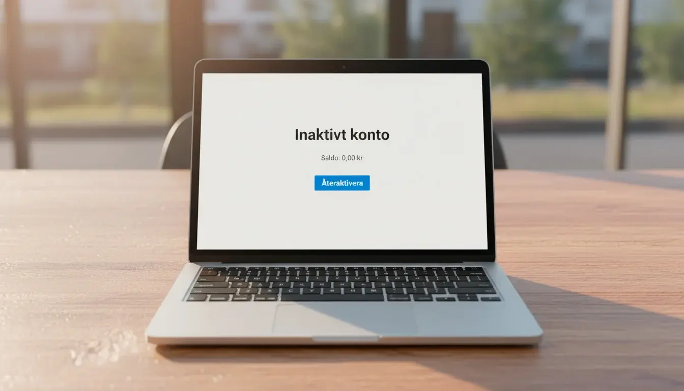 En laptop visar ett vilande spelkonto med ett saldo och en återaktivieringsknapp